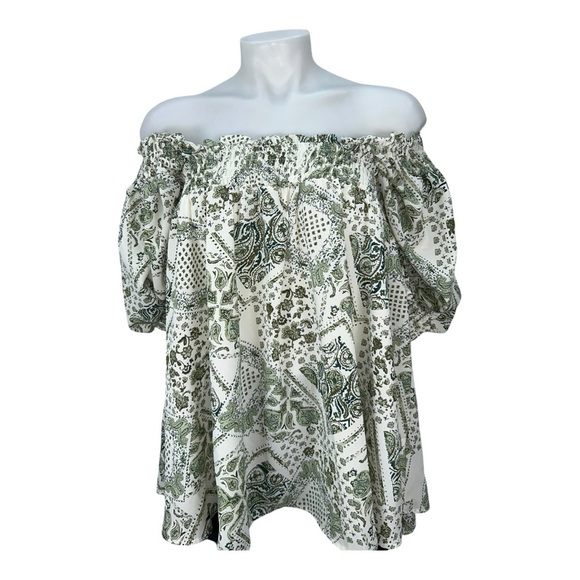 DAVI & DANI White Ruffled Relaxed Blouse size Small green, white - Picture 1 of 9